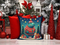 Festive Hippopotamus Christmas Throw Pillow - Indoor/Outdoor Decorative Cushion