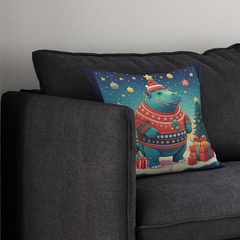 Festive Hippopotamus Christmas Throw Pillow - Indoor/Outdoor Decorative Cushion