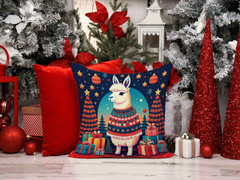 Festive Llama Christmas Throw Pillow - 18x18 Inch Decorative Cushion by Caroline's Treasures