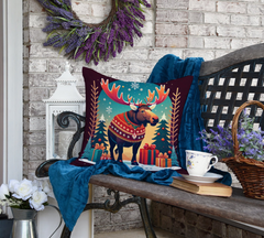 Moose Christmas Throw Pillow - Festive 18x18 Decorative Cushion | Caroline's Treasures