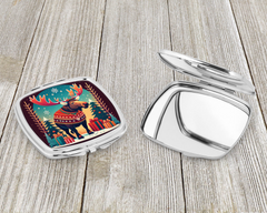 Moose Christmas Compact Mirror - Elegant Silvertone Metal Pocket Accessory for Holiday Makeup Touch-Ups