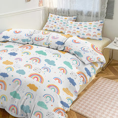 Weather Rainbow Clouds and Raindrops 3-Piece Bedding Set-86"×70"/ 218×177cm Double Sided Duvet and 2 Sham Set Fits Twin to Full