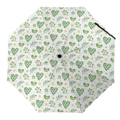 Lightweight 3-fold Umbrella with Green Hearts and Birds Valentines Umbrella Gift