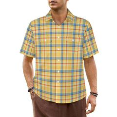 Men's Yellow Short Sleeve Dress Casual Shirt with Pockets Regular and Plus Size