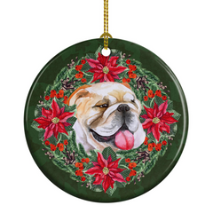 Personalized English Bulldog Poinsettia Wreath Ceramic Ornament - Perfect Christmas Decoration & Pet Lover's Gift