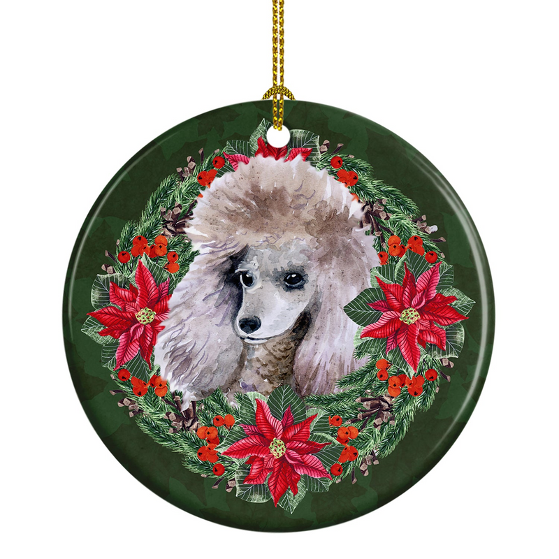 Charming Personalized Poodle Poinsettia Wreath Ceramic Ornament - Perfect Christmas Decoration