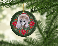 Charming Personalized Poodle Poinsettia Wreath Ceramic Ornament - Perfect Christmas Decoration