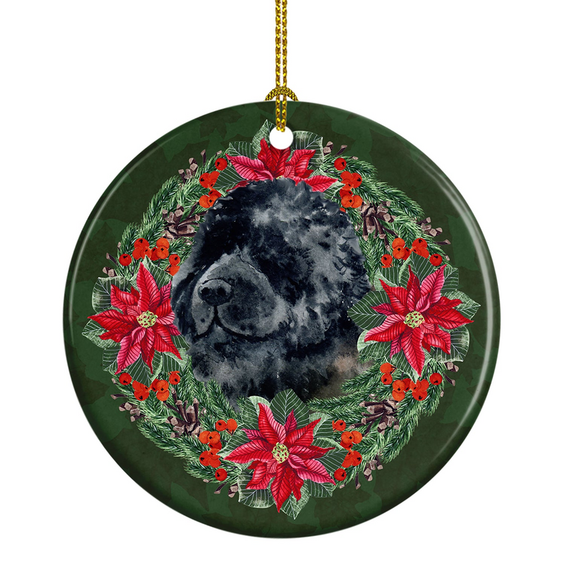 Personalized Newfoundland Poinsettia Wreath Ceramic Ornament - Unique Christmas Tree Decoration