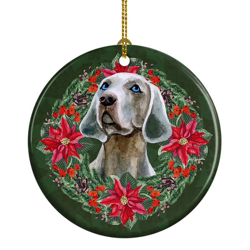 Weimaraner Poinsettia Wreath Ceramic Ornament - Festive Christmas Decor & Personalized Gift