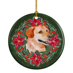 Personalized Labrador Retriever Poinsettia Wreath Ceramic Christmas Ornament - Holiday Decor & Gift