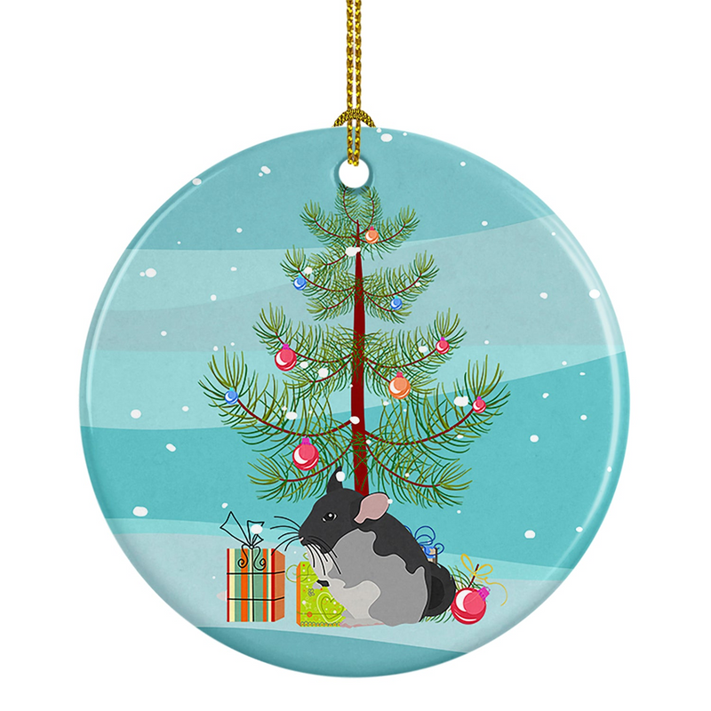 Black Velvet Chinchilla Merry Christmas Ceramic Ornament - Festive Holiday Tree Decor