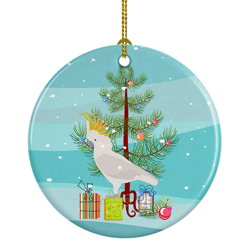 Cockatoo Merry Christmas Ceramic Ornament - Handcrafted Holiday Decor Gift