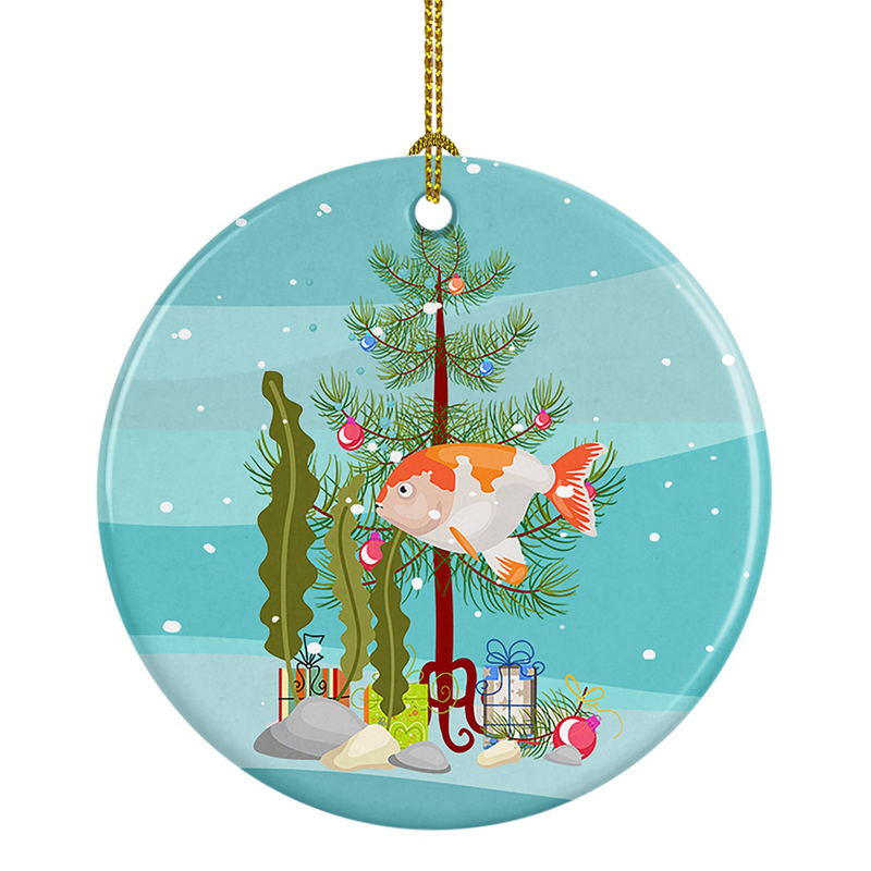 Lionhead Goldfish Merry Christmas Ceramic Ornament – Personalized Holiday Décor | Unique Fish Enthusiast Gift