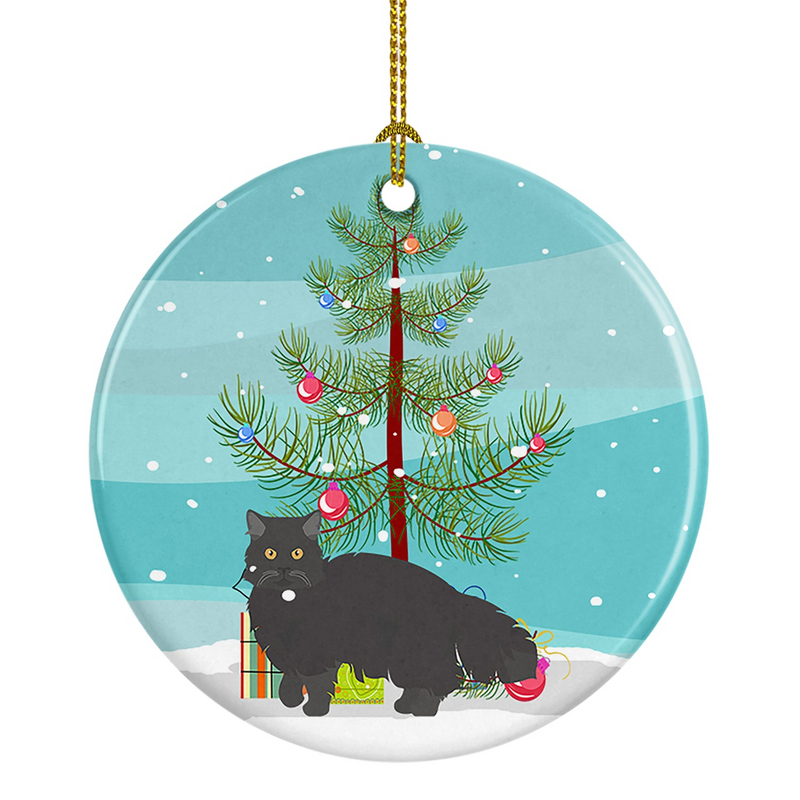 Black Persian Cat Christmas Ceramic Ornament – Personalized Holiday Décor