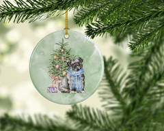 Pug Christmas Ornament - Personalized Ceramic Holiday Decoration with Presents and Tree Design