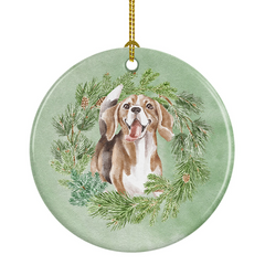 Beagle Smiling Christmas Wreath Ceramic Ornament - Festive Holiday Decor, Personalized Gift, Made in USA