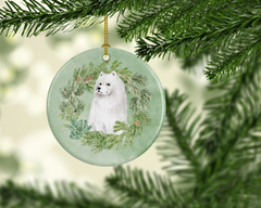 Samoyed Sitting Christmas Wreath Ceramic Ornament - Perfect Holiday Decor & Personalized Gift