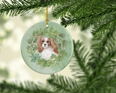 Cavalier Spaniel Blenheim Christmas Wreath Ceramic Ornament - Personalized Holiday Decor for Dog Lovers