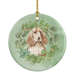 Cocker Spaniel Christmas Wreath Ceramic Ornament – Personalized Holiday Decor