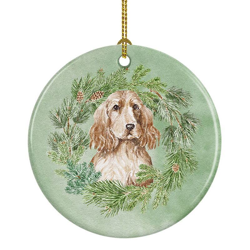 Cocker Spaniel Christmas Wreath Ceramic Ornament – Personalized Holiday Decor