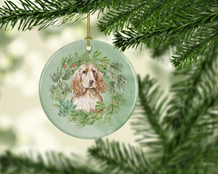 Cocker Spaniel Christmas Wreath Ceramic Ornament – Personalized Holiday Decor