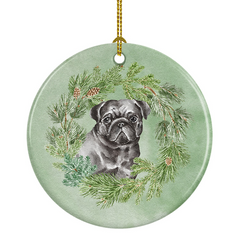 Pug Black Christmas Wreath Ceramic Ornament - Festive & Personalized Holiday Tree Decoration