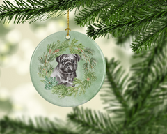 Pug Black Christmas Wreath Ceramic Ornament - Festive & Personalized Holiday Tree Decoration