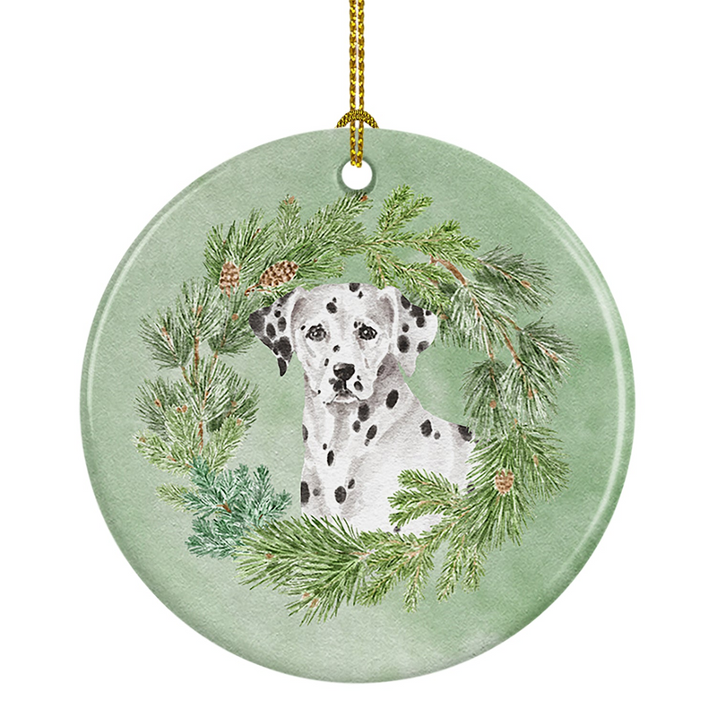 Dalmatian Christmas Wreath Ceramic Ornament - Festive Holiday Tree Decor, Personalized Gift Option, Made in the USA