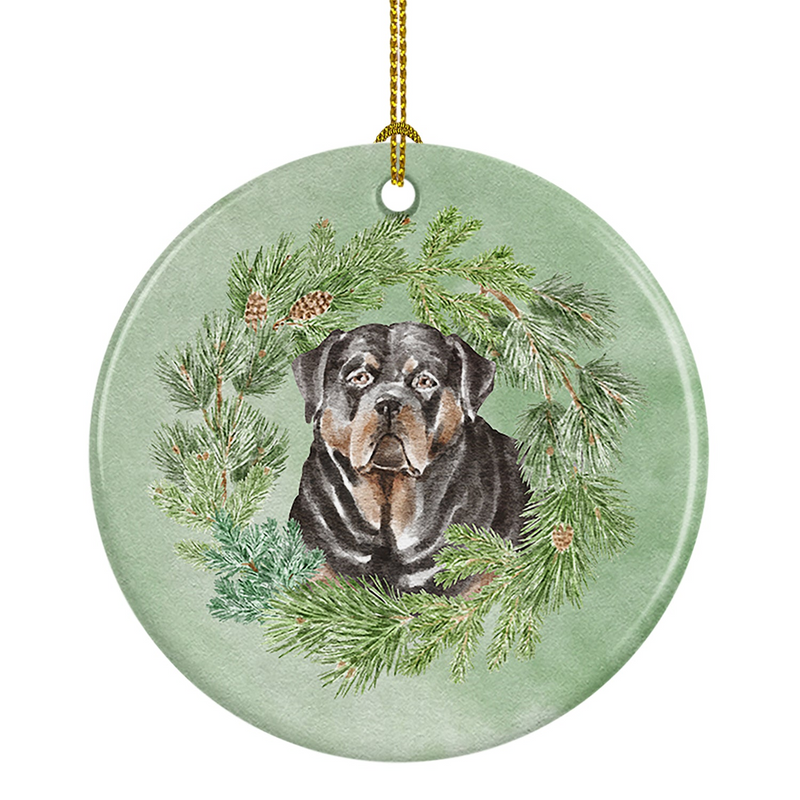 Rottweiler Christmas Wreath Ceramic Ornament - Festive Holiday Décor for Dog Lovers