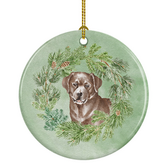 Labrador Retriever Chocolate Christmas Wreath Ceramic Ornament - Perfect Holiday Decor & Gift