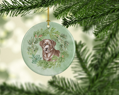 Labrador Retriever Chocolate Christmas Wreath Ceramic Ornament - Perfect Holiday Decor & Gift