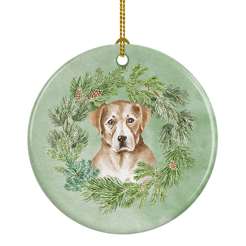 Labrador Retriever Yellow Christmas Wreath Ceramic Ornament - Festive Dog Lover Décor