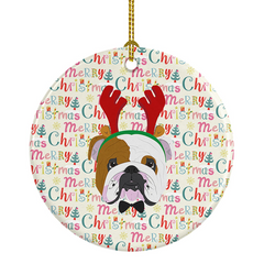 English Bulldog Merry Christmas Ceramic Ornament - Personalized Holiday Decoration for Dog Lovers