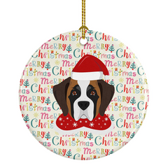 Saint Bernard Merry Christmas Ceramic Ornament - Personalized Holiday Decor, Handcrafted in the USA