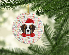 Saint Bernard Merry Christmas Ceramic Ornament - Personalized Holiday Decor, Handcrafted in the USA