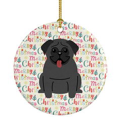 Charming Merry Christmas Pug Black Ceramic Ornament - Perfect Holiday Decor for Pug Lovers