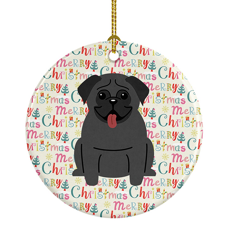 Charming Merry Christmas Pug Black Ceramic Ornament - Perfect Holiday Decor for Pug Lovers