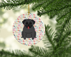 Charming Merry Christmas Pug Black Ceramic Ornament - Perfect Holiday Decor for Pug Lovers