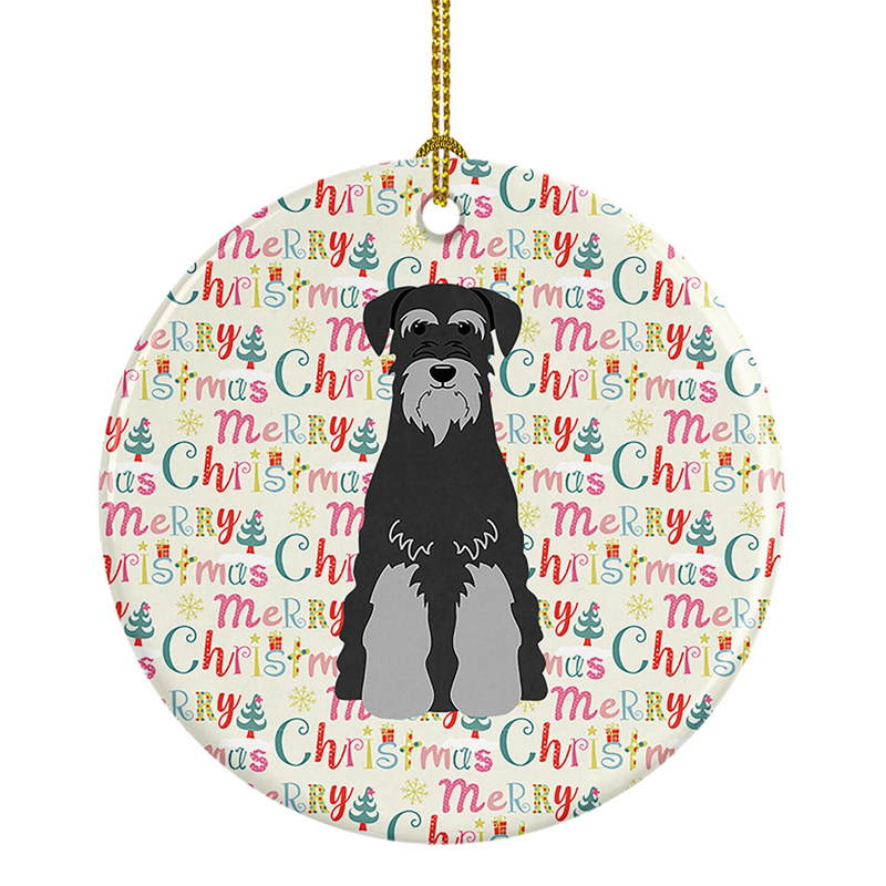 Merry Christmas Standard Schnauzer Black Grey Ceramic Ornament - Personalized Holiday Keepsake