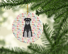 Merry Christmas Standard Schnauzer Black Grey Ceramic Ornament - Personalized Holiday Keepsake