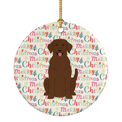 Merry Christmas Chocolate Labrador Ceramic Ornament - Festive Porcelain Decoration with Personalized Touch