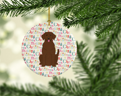 Merry Christmas Chocolate Labrador Ceramic Ornament - Festive Porcelain Decoration with Personalized Touch