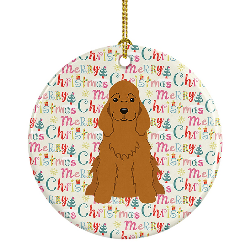 Merry Christmas Cocker Spaniel Red Ceramic Ornament - Personalized Holiday Decor - 2.8125” Round Porcelain Keepsake