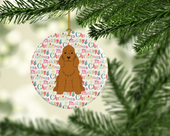 Merry Christmas Cocker Spaniel Red Ceramic Ornament - Personalized Holiday Decor - 2.8125” Round Porcelain Keepsake