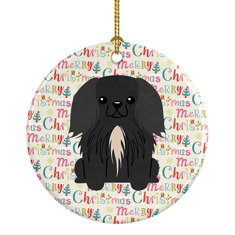 Merry Christmas Pekingese Black Ceramic Ornament - Personalized Holiday Decor Gift