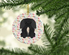 Merry Christmas Pekingese Black Ceramic Ornament - Personalized Holiday Decor Gift