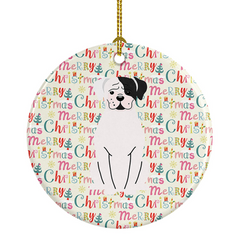 Merry Christmas White Boxer Cooper Ceramic Ornament - Festive & Personalized Holiday Decor