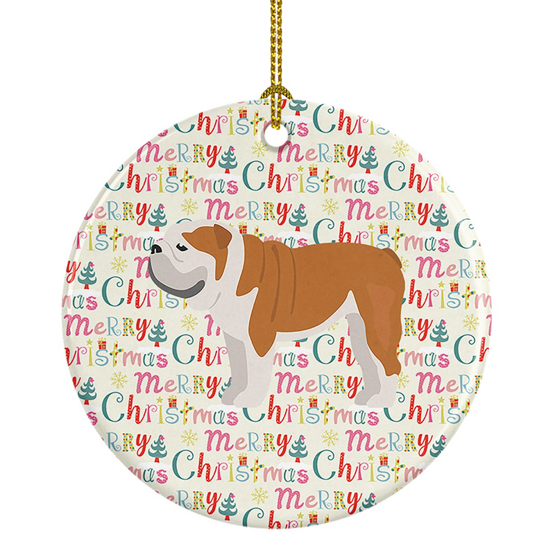 English Bulldog Merry Christmas Ceramic Ornament - Personalized Holiday Decoration, High-Quality, Customizable Keepsake