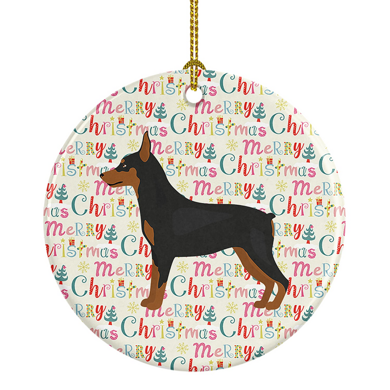 Miniature Pinscher Merry Christmas Ceramic Ornament - Personalized Holiday Tree Decor