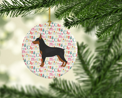 Miniature Pinscher Merry Christmas Ceramic Ornament - Personalized Holiday Tree Decor